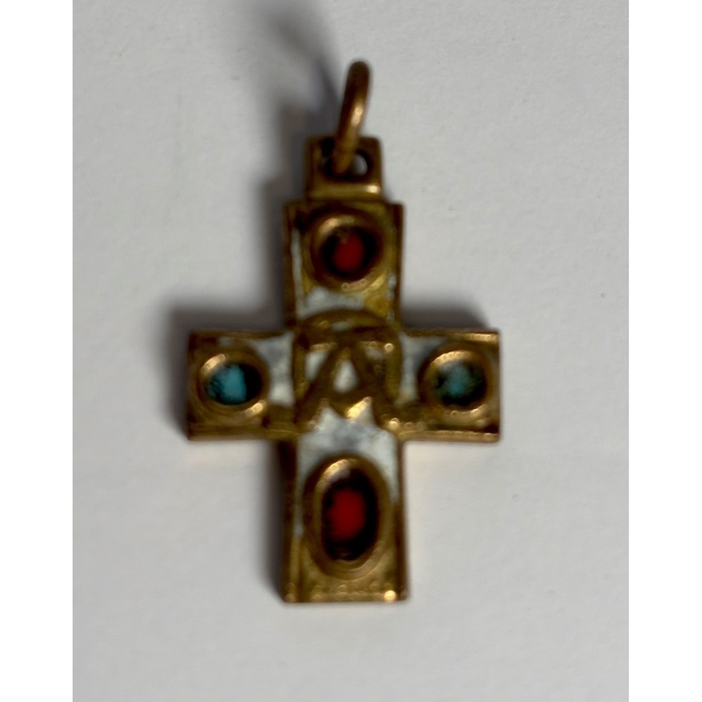Piechaud Pendant Gold Antique Cross French Enamel Religious Medal